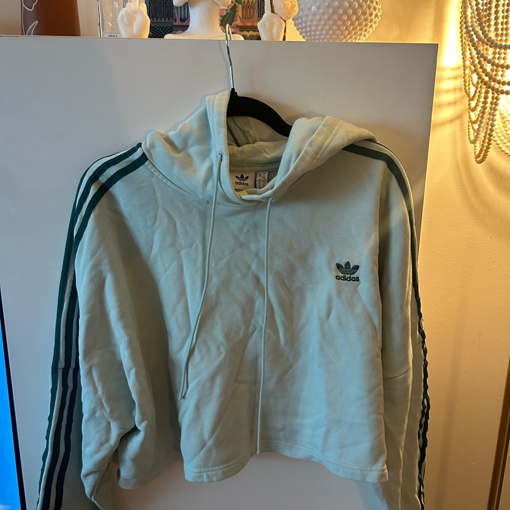 Adidas Light Green Hoodie with Stripes
